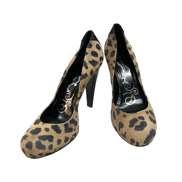 TIBI NEW YORK Suede Leather Cheetah Tan & Black Reptile Accent Back of Heel 10 - Picture 14 of 16